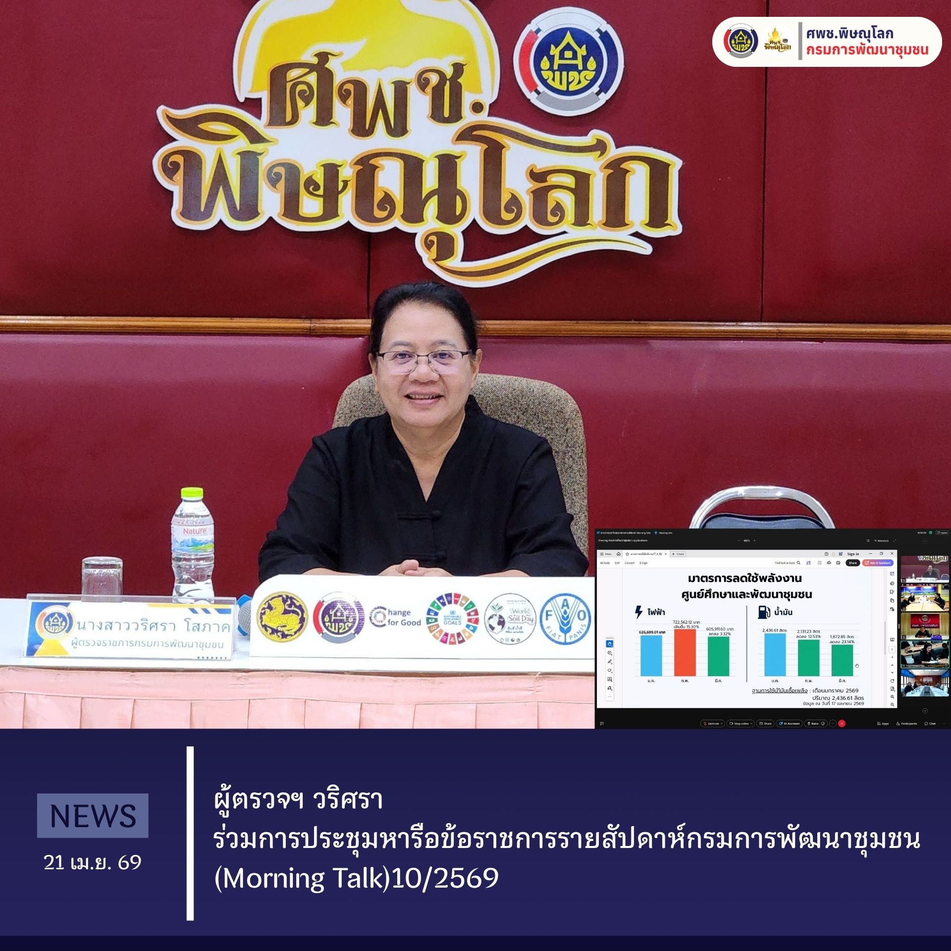 ผู้ตรวจฯ วริศรา ร่วมการประชุมหารือข้อราชการรายสัปดาห์ (Morning Talk) 10/2569    วันที่ 21 เมษายน 2569